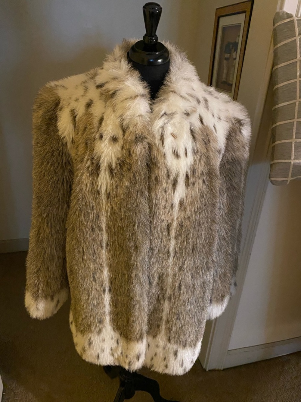 Women's Natural Brown & Cream Faux Fur Coat